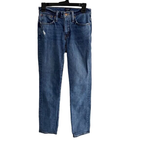 J Crew Slim Boyfriend Jeans Sz 24 Stretch Denim Distressed Medium Mid Rise 77388 - Picture 1 of 10